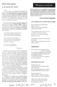 Paz Molina y la tarea de vivir  [artículo] Juan Antonio Massone