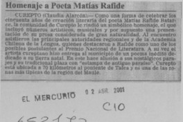 Homenaje a poeta Matías Rafide  [artículo]