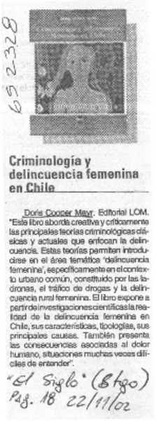 Criminología y delincuencia femenina en Chile  [artículo]