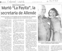Murió "La Payita", la secretaria de Allende  [artículo]