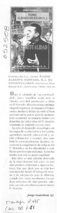 Padre Alberto Hurtado S. J., su espiritualidad  [artículo] Jorge Costadoat