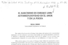 El narcisismo en Enrique Lihn, autorreflexividad en el amor y en la poesía  [artículo] Niall Binns