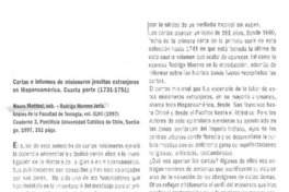 Cartas e informes de misioneros jesuitas extranjeros de Hispanoamérica  [artículo] Marciano Barrios Valdés