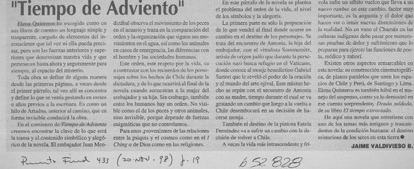 "Tiempo de adviento"  [artículo] Jaime Valdivieso B.