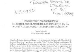 "Fagocitos" posmodernos, el poder asimilador de las imágenes en la novela Match ball de Antonio Skármeta  [artículo] Carlos Schwalb