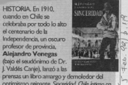 Sinceridad, Chile íntimo en 1910  [artículo]