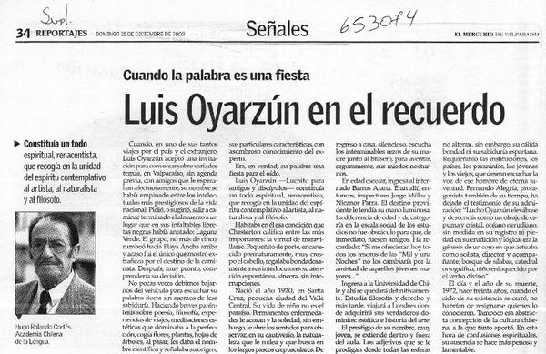 Luis Oyarzún en el recuerdo  [artículo] Hugo Rolando Cortés