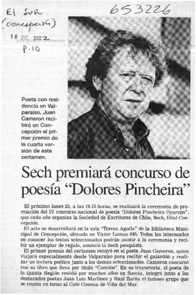 Sech premiará concurso de poesía "Dolores Pincheira"  [artículo]