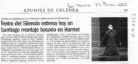 Teatro del silencio estrena hoy en Santiago montaje basado en Hamlet  [artículo]