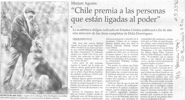 "Chile premia a las personas que están ligadas al poder"  [artículo] Carolina Andonie Dracos