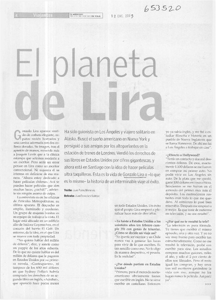 El planeta de Lira  [artículo] Juan Pablo Meneses