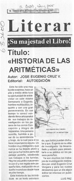 "Historia de las aritméticas"  [artículo] Luis Paz