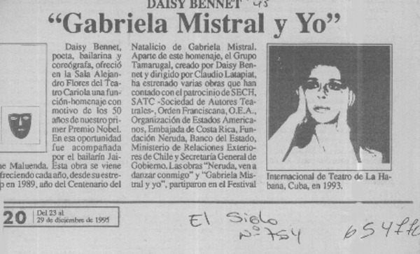 "Gabriela Mistral y yo"  [artículo]