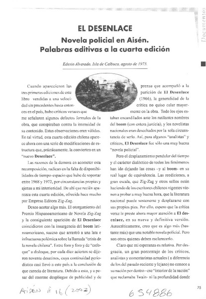 El desenlace, novela policial en Aisén, palabras aditivas a la cuarta edición  [artículo]