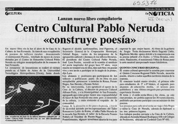 Centro cultural Pablo Neruda "construye poesía"  [artículo]