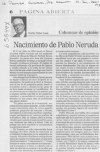Nacimiento de Pablo Neruda  [artículo] Marino Muñoz Lagos.