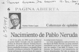 Nacimiento de Pablo Neruda  [artículo] Marino Muñoz Lagos.