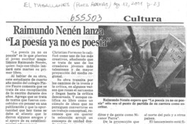 Raimundo Nenén lanza "La poesía ya no es poesía"  [artículo]