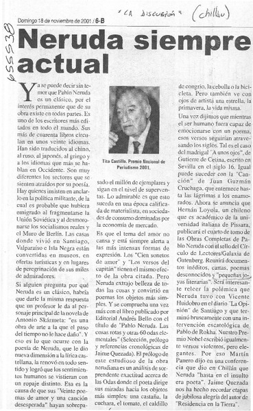 Neruda siempre actual  [artículo] Tito Castillo.