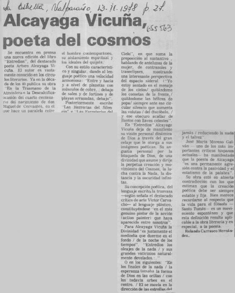 Alcayaga Vicuña, poeta del cosmos  [artículo] Rolando Carrasco Hernández.