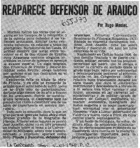 Reaparece defensor de Arauco  [artículo] Hugo Montes.