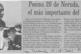 Poema 20 de Neruda, elegido el más importante del milenio.  [artículo]