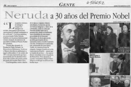 Neruda a 30 años del Premio Nobel.  [artículo]