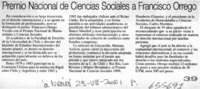 Premio Nacional de ciencias sociales a Francisco Orrego.  [artículo]