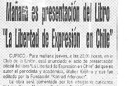 Mañana es presentación del libro "La Libertad de expresión en chile".  [artículo]