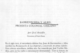 Barrenechea y Albis, prosista colonial chileno  [artículo] José Anadón.