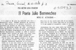 El poeta Julio Barrenechea.  [artículo] Héctor Leiva Oyarzún.