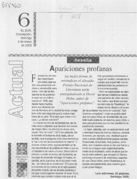 Apariciones profanas  [artículo] Luis López Aliaga Roncagliolo.