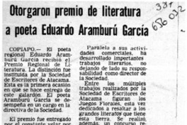 Otorgaron premio de literatura a poeta Eduardo Aramburú García.  [artículo]