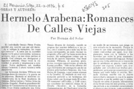 Hermelo Arabena, Romances de calles viejas  [artículo] Hernán del Solar.