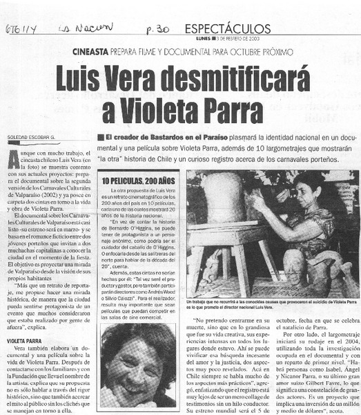 Luis Vera desmitificará a Violeta Parra