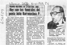 Hoy son los funerales del poeta Julio Barrenechea P.  [artículo]