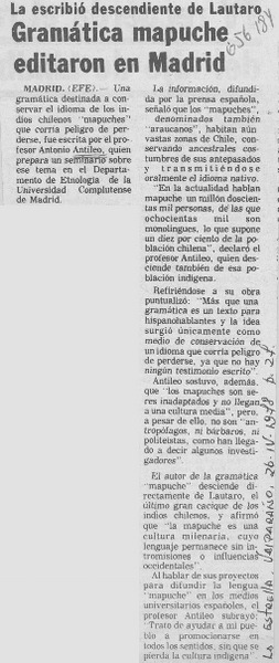 Gramática mapuche editaron en Madrid.