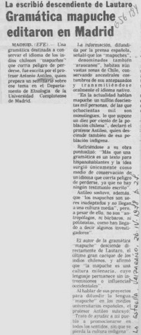 Gramática mapuche editaron en Madrid.