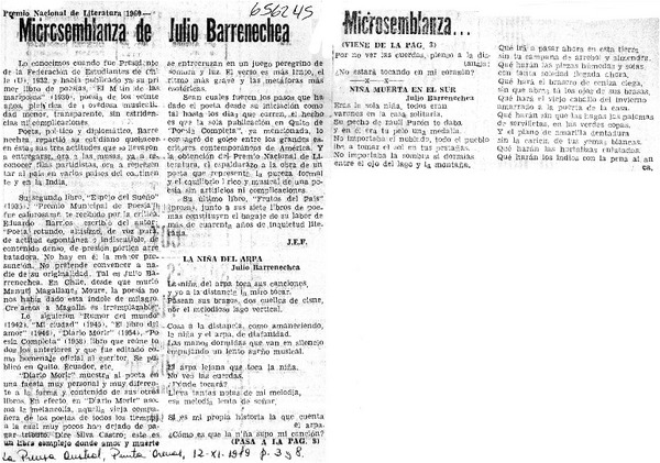 Microsemblanza de Julio Barrenechea.  [artículo] J. E. F.