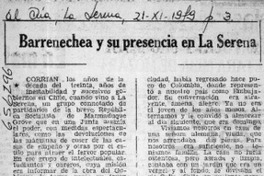 Barrenechea y su presencia en La Serena  [artículo] Hugo Thénoux Moure.