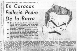 En Caracas falleció Pedro de la Barra.  [artículo]