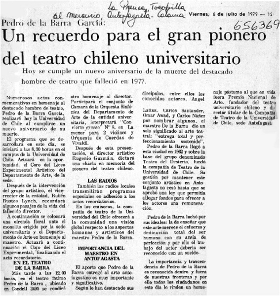 Un recuerdo para el gran pionero del teatro chileno universitario.  [artículo]