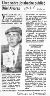 Libro sobre Jotabeche publicó Oriel Alvarez.  [artículo]