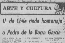 U. de Chile rinde homenaje a Pedro de la Barra García.  [artículo]