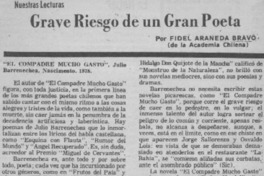 Grave riesgo de un gran poeta  [artículo] Fidel Araneda Bravo.