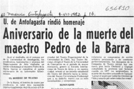 Aniversario de la muerte del maestro Pedro de la Barra.  [artículo]
