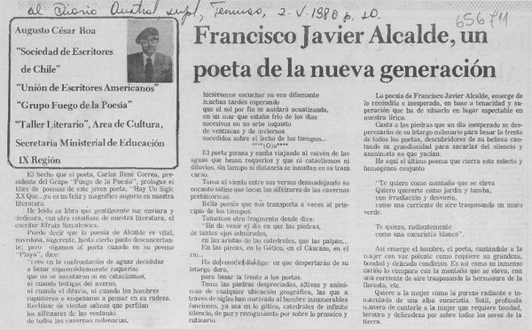 Francisco Javier Alcalde, un poeta de la nueva generación