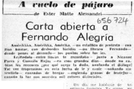 Carta abierta a Fernando Alegría  [artículo] Ester Matte Alessandri.