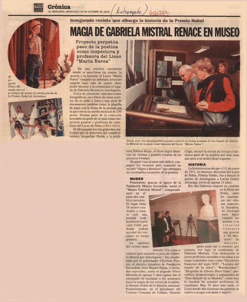 Magia de Gabriela Mistral renace en museo.