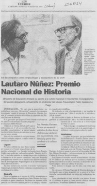 Lautaro Núñez, Premio Nacional de Historia.